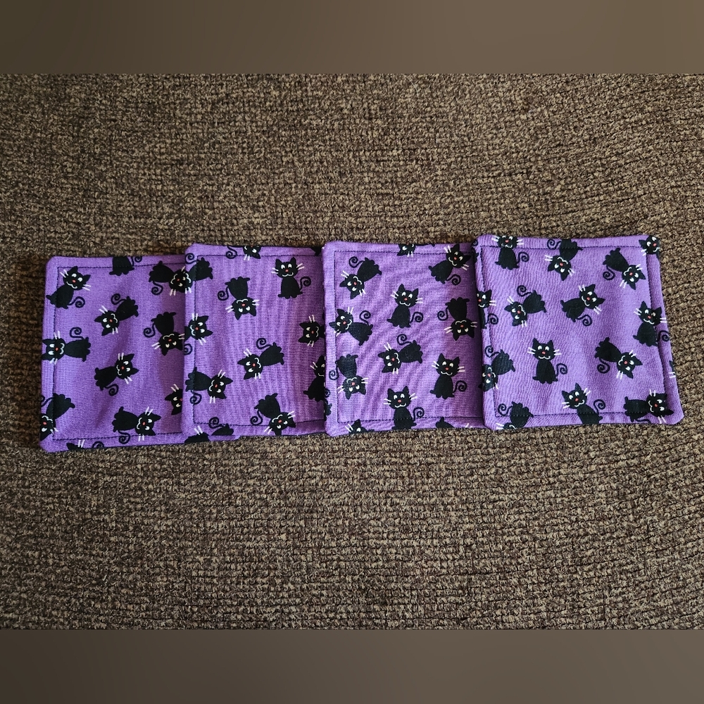 Halloween Coasters Set Of 4 Black Cats Purple New
